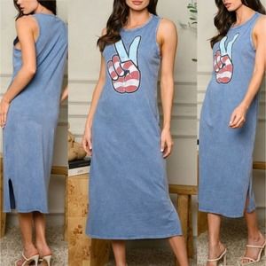Mineral Washed Peace Sign Flag Summer Dress